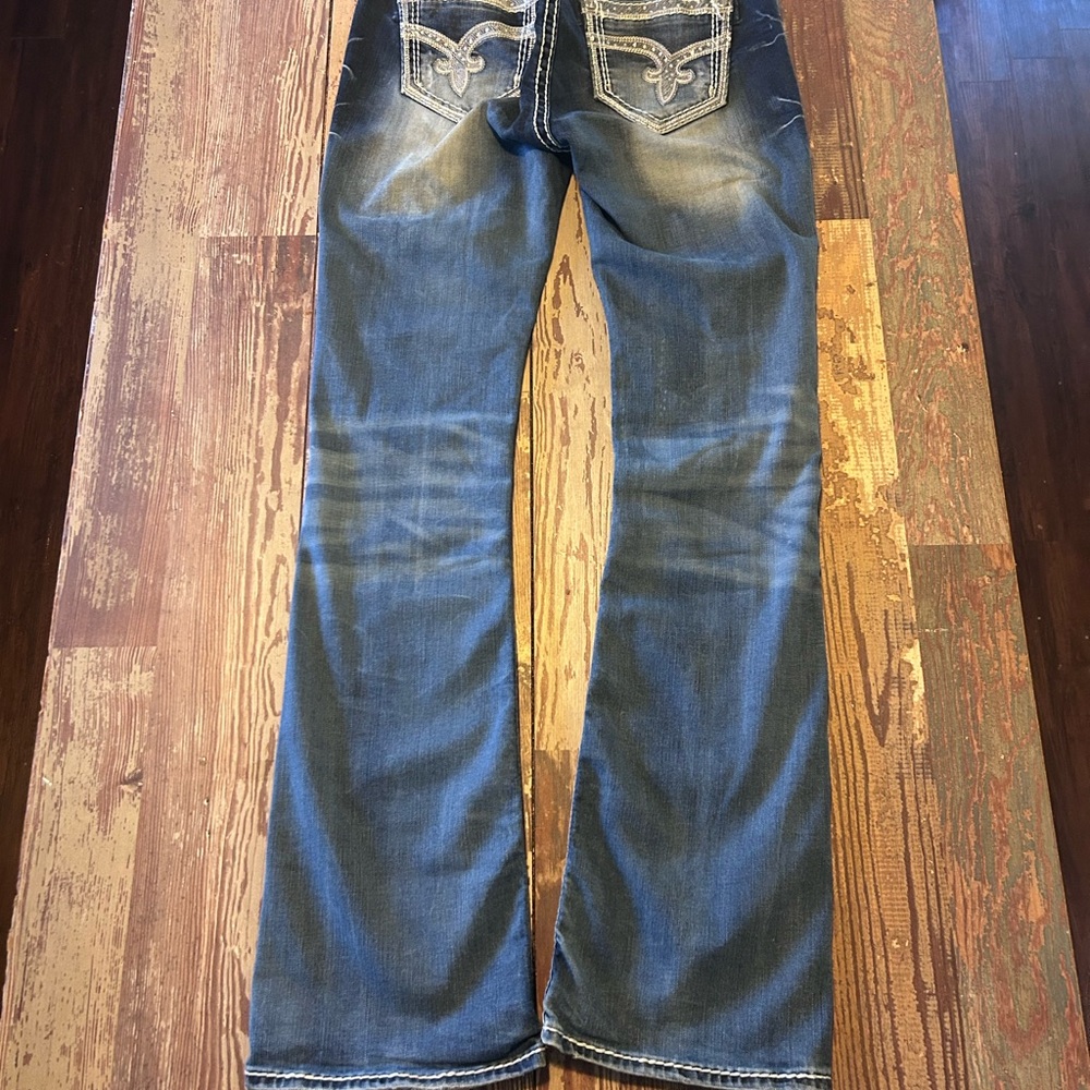Rock Revival Mid-Blue Denim Jeans with Contrast Stitching
